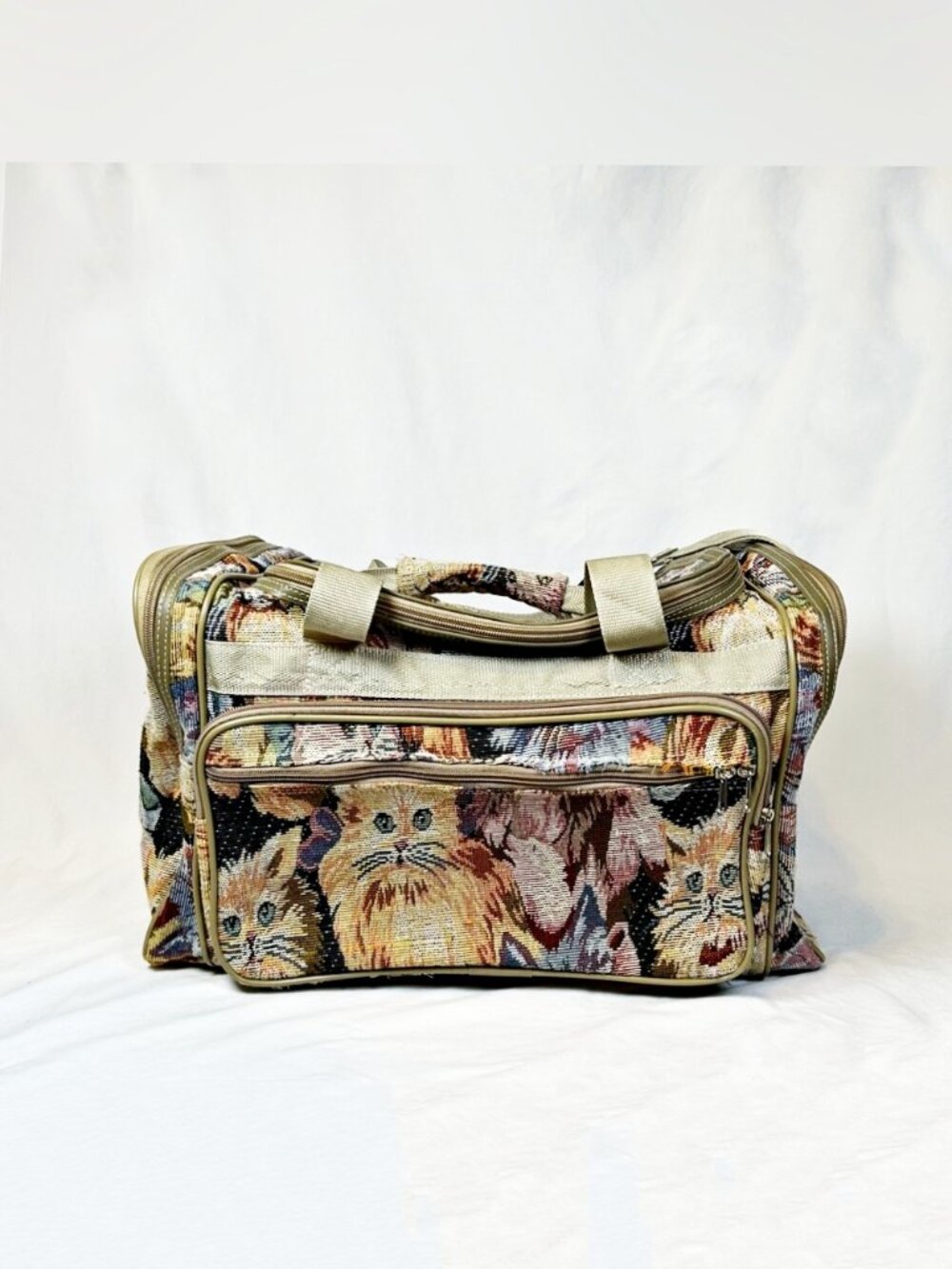 Vintage Large Kitten Cat Tapestry Weekender Travel Duffle Bag